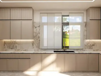 Modern Minimalist Kitchen 3D Model scene Low-poly 3D model