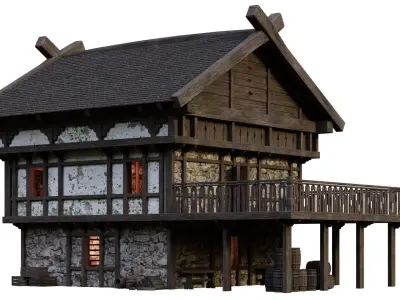 Old Medieval Building House 4K Textures GameReady 51 Low-poly 3D model