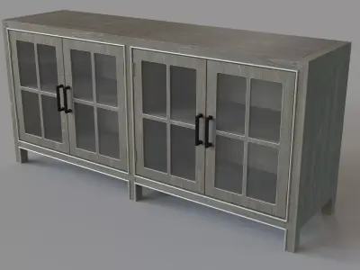 Four Door Media Credenza in Brown and Gray 3D model