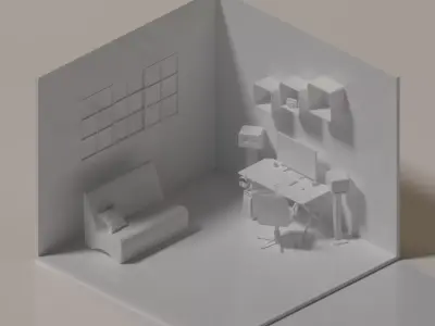 Isometric Office Workspace with PC and Accessories 3D model