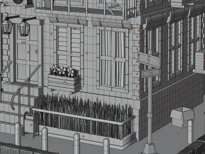 Brick European apartment building Low-poly 3D model