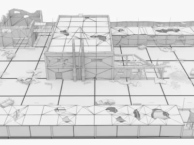 Abandoned Area - Ruined Factory  Low-poly 3D model