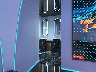 Cyber bar sci fi furniture and neon signs 3d model 3D model