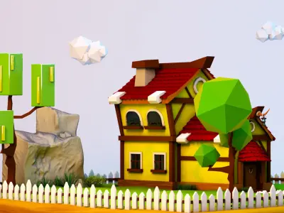 Low poly hous house with roof Free 3D model