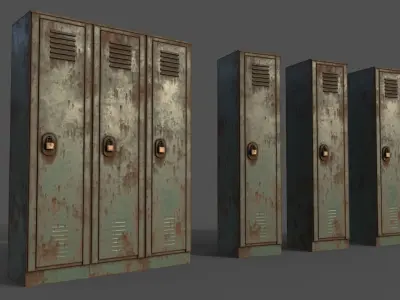 PBR School Gym Locker 01 - Green Light Low-poly 3D model