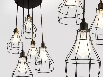 Kletka four caged light bulbs hanging from ceiling 3D model