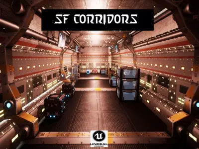SF Corridors for Unreal Low-poly 3D model