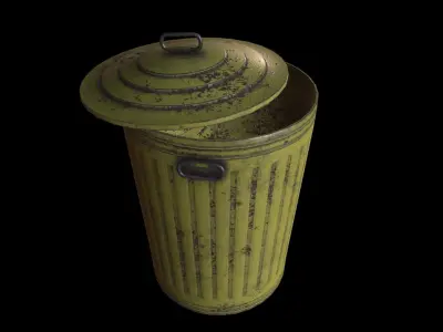 Old Yellow Trashcan Low-poly 3D model