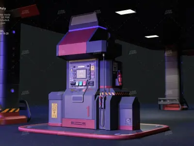 Cyberpunk Gas Station Mid Poly 3D PBR UE5 Low-poly 3D model