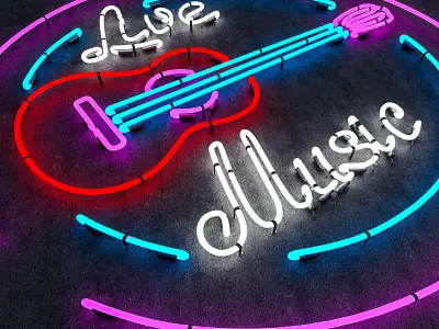 Live Music Neon Sign Low-poly 3D model