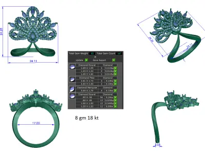 Women Ring  Render 3dm STL OBJ FBX Details 3D print model 234