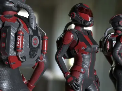 FX01 Female Space Suit Red LITE VERSION Low-poly 3D model