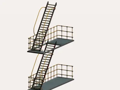 Sci-fi Industrial style stair platform Low-poly 3D model