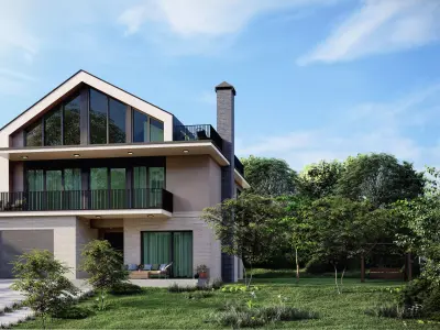 Contemporary 4-Bedroom Two-Storey House with Attic 3D model