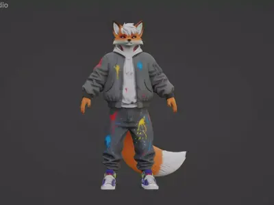 Futuristic Anthro Wolf Base Mesh - Techwear Character Low-poly 3D model