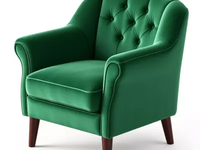 Green Velvet Tufted Accent Armchair Low-poly 3D model
