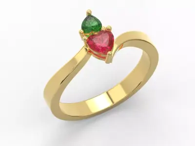 classic simple Ring with 2 heart-cutting gems 210614 R 3D print model