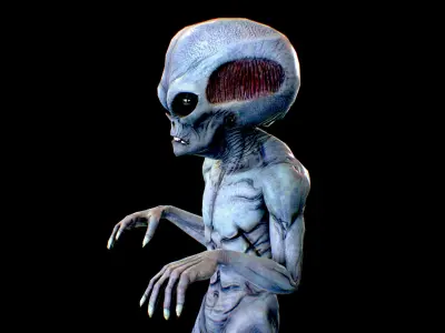Realistic Alien 7 Evil Grey Low-poly 3D model