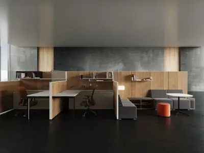 Modern Office Table and Chair Set 3D Model Scene set2 3D model