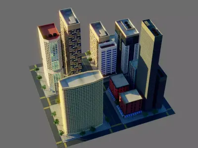 Modular City Block- Low Poly - Game Ready - PBR Low-poly 3D model