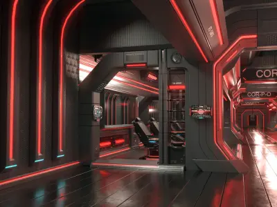 scifi modular interior space station 3D model