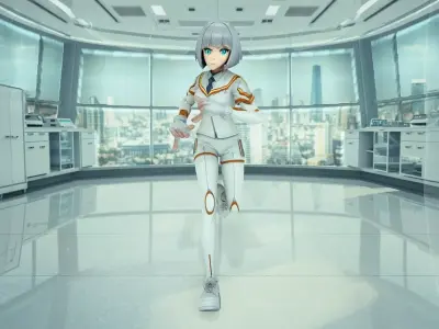 Anime Girl Android in Futuristic Lab Low-poly 3D model
