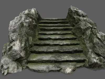 Stairs set of made out of rocks Low-poly 3D model order