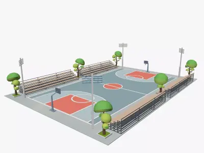 Cartoon Basketball Court Low-poly 3D model