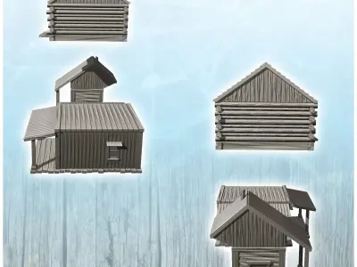 Set of three wooden western buildings 25 - Cowboy USA America AC 3D print model