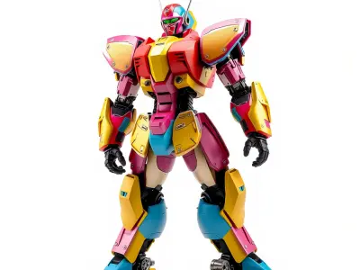Colorful Humanoid Battle Robot Model Pack Low-poly 3D model