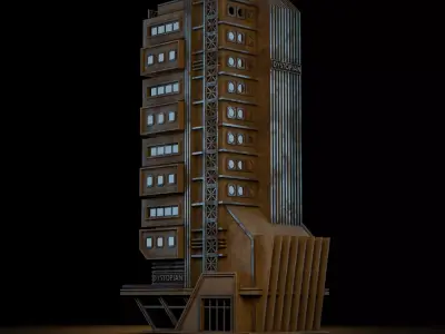 DYSTOPIAN BRUTALIST BUILDING SCIFI 02 Low-poly 3D model