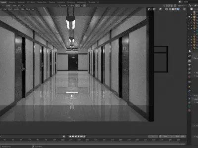 Hallway corridor in office building - 3D model