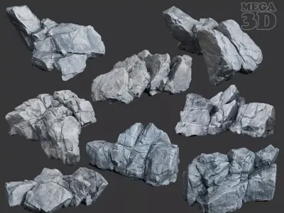 Low Poly Base Gray Rock 230209 - Ultra HD 16K Texture Low-poly 3D model