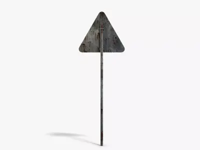 Damaged Slippery Road Sign Low-poly 3D model
