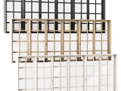 Rectangle wooden windows with doors V4 Low-poly 3D model