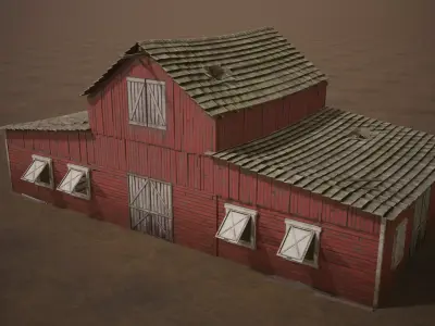 Barn Cattle Shed Farm Shelter Village Farmhouse With Interior  4 Low-poly 3D model