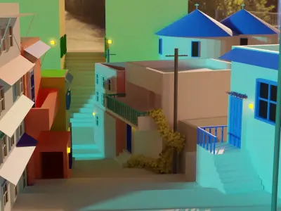 Low Poly Street Santorini Greece Free 3D model