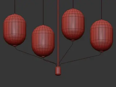 Indre three glass pendant lights hanging from metal frame 3D model