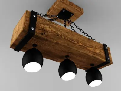 LIGHT three lights hanging from wooden beam Free 3D model