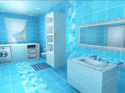 Bundle - Bathrooms Gym and Furniture Props Low-poly 3D model