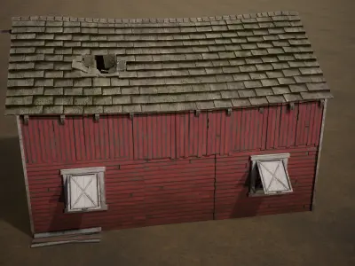 Barn Cattle Shed Farm Shelter Village Farmhouse 2 Low-poly 3D model