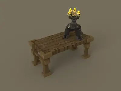 Voxel Medieval Table and Candle Low-poly 3D model