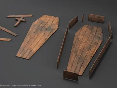 Coffin - 3D model wooden with cross Low-poly 3D model