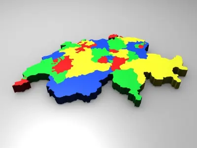 Map of Switzerland Low-poly 3D model