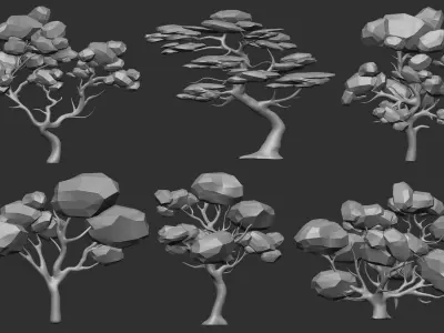 30 Low poly tree and bush base mesh IMM brush set for Zbrush 3D model