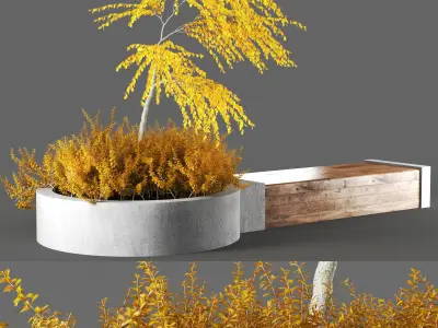 bench908 concrete planter with tree in it 3D model