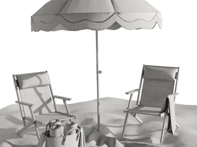 Beach umbrella and chaise longue set 10 3D model