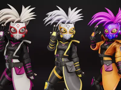 Stylized Cyber Mask Character Adventure 4 Game Ready Low-poly 3D model