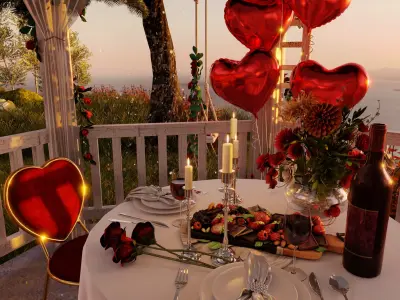 Valentines Day Dinner Blender Scene 3D model