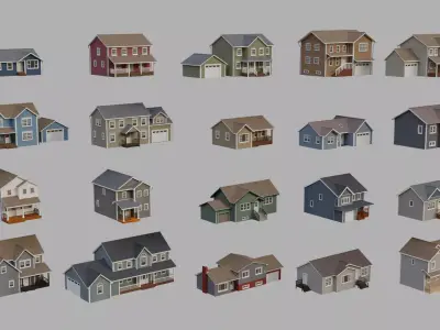 20 Low-poly Houses Collection 3D Model Pack